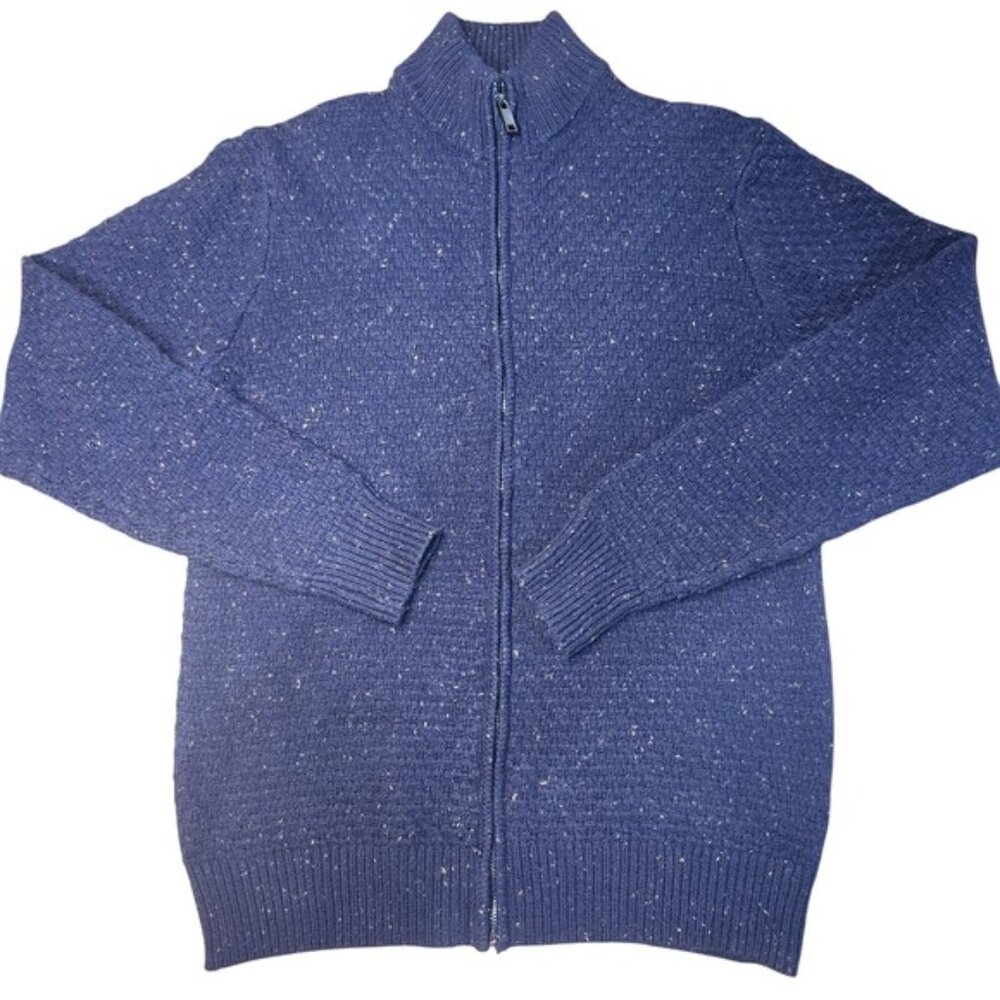 JERMYN BOND Mens Speckled Knit‎ Full Zip Mock Neck Sweater S/P Blue grandpacore
